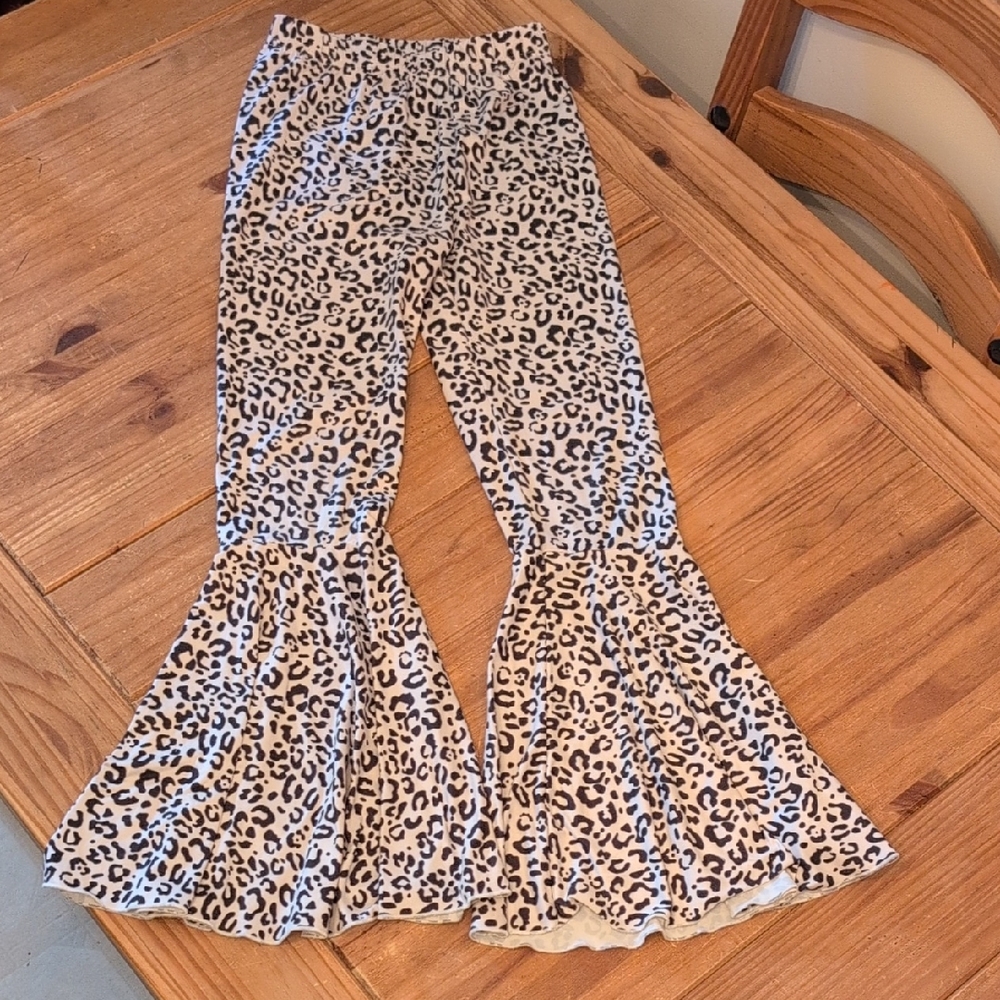 Shein Girls Black/White Leopard Print Flare Leg Pants, Size 10-12